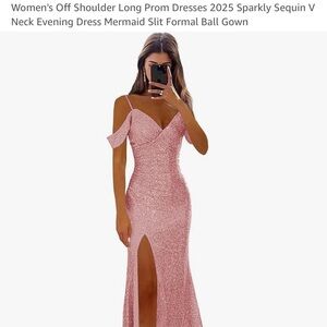 Elegant Pink Sequin Off-Shoulder Evening Gown
